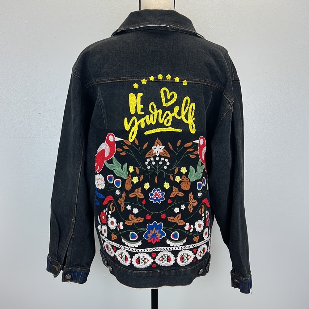 🌟👑Adorned Crown Textile denim jacket embroidered custom be yourself altered XL